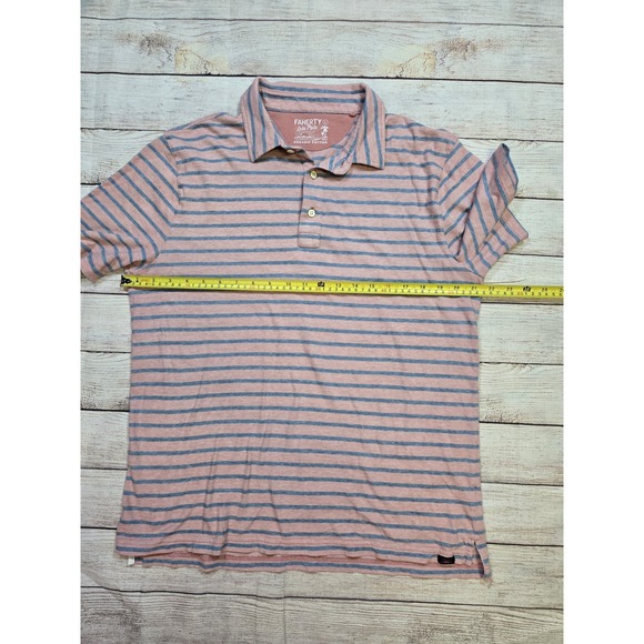 Faherty Shirt Men's Large Pink Blue‎ Isle Polo Short Sleeve Cotton Striped - Picture 5 of 8
